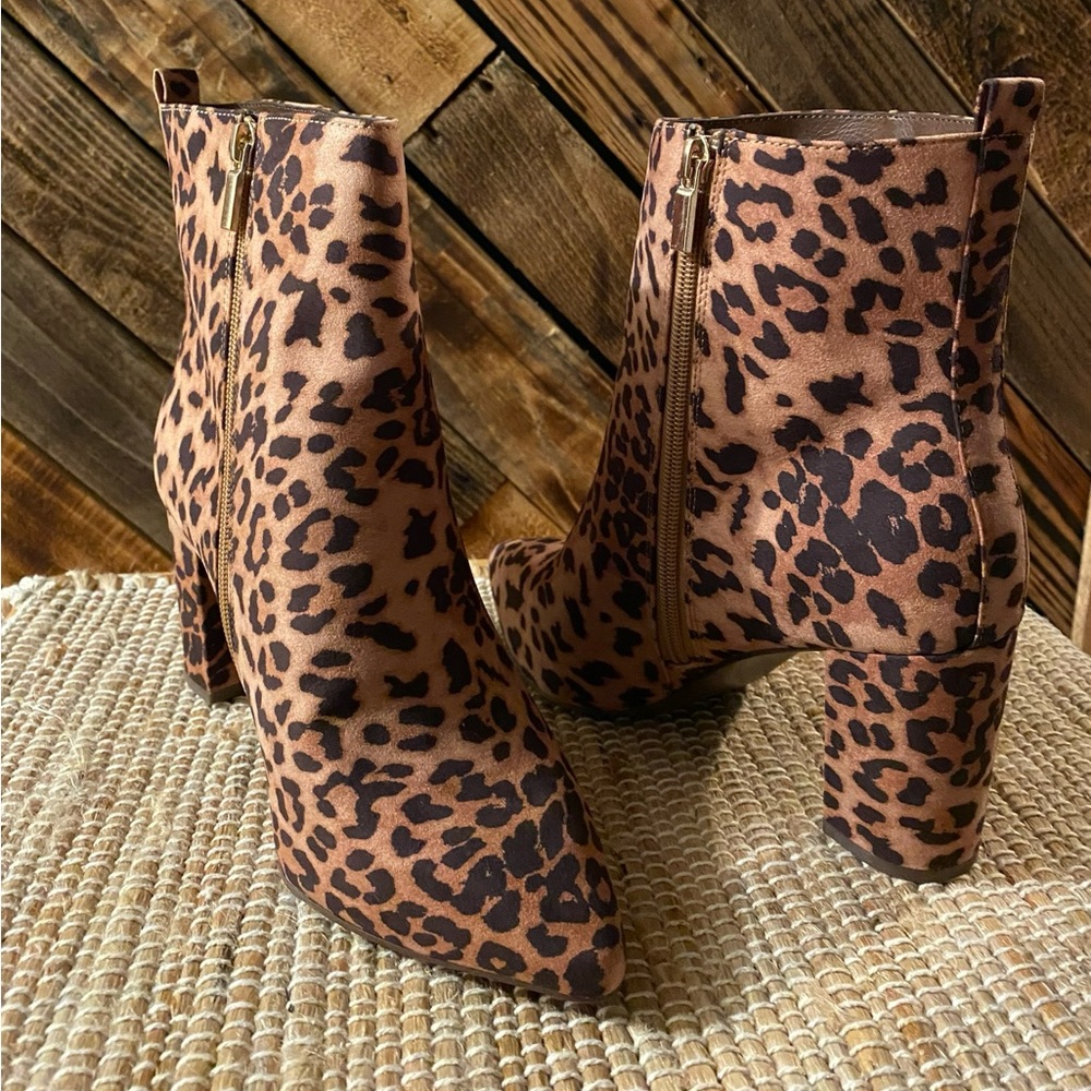 Leopard Print Block Heeled Bootie - image 1